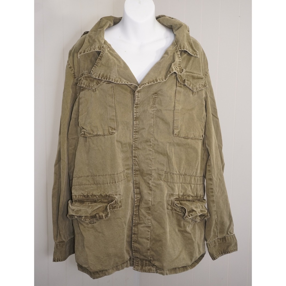 Weatherproof Vintage XL Olive Green Cotton Military Field Jacket Epaulets
